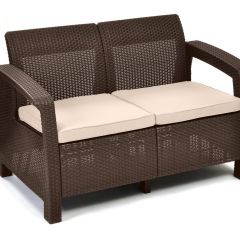 Диван пластиковый Корфу (Corfu love seat) коричневый - серо-бежевый* в Ижевске - izhevsk.mebel24.online | фото