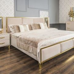 Кровать Lara 1600 с мягким изголовьем + основание (бежевый глянец) в Ижевске - izhevsk.mebel24.online | фото 3