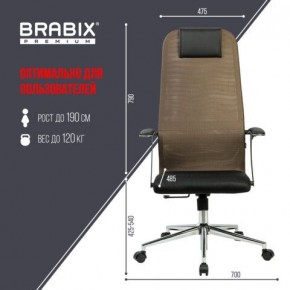 Кресло BRABIX PREMIUM "Ultimate EX-801" хром, плотная двойная сетка Х2, черное/коричневое, 532920 в Ижевске - izhevsk.mebel24.online | фото 6