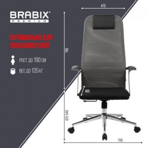 Кресло офисное BRABIX PREMIUM "Ultimate EX-801" хром, плотная двойная сетка Х2, черное/серое, 532918 в Ижевске - izhevsk.mebel24.online | фото 5